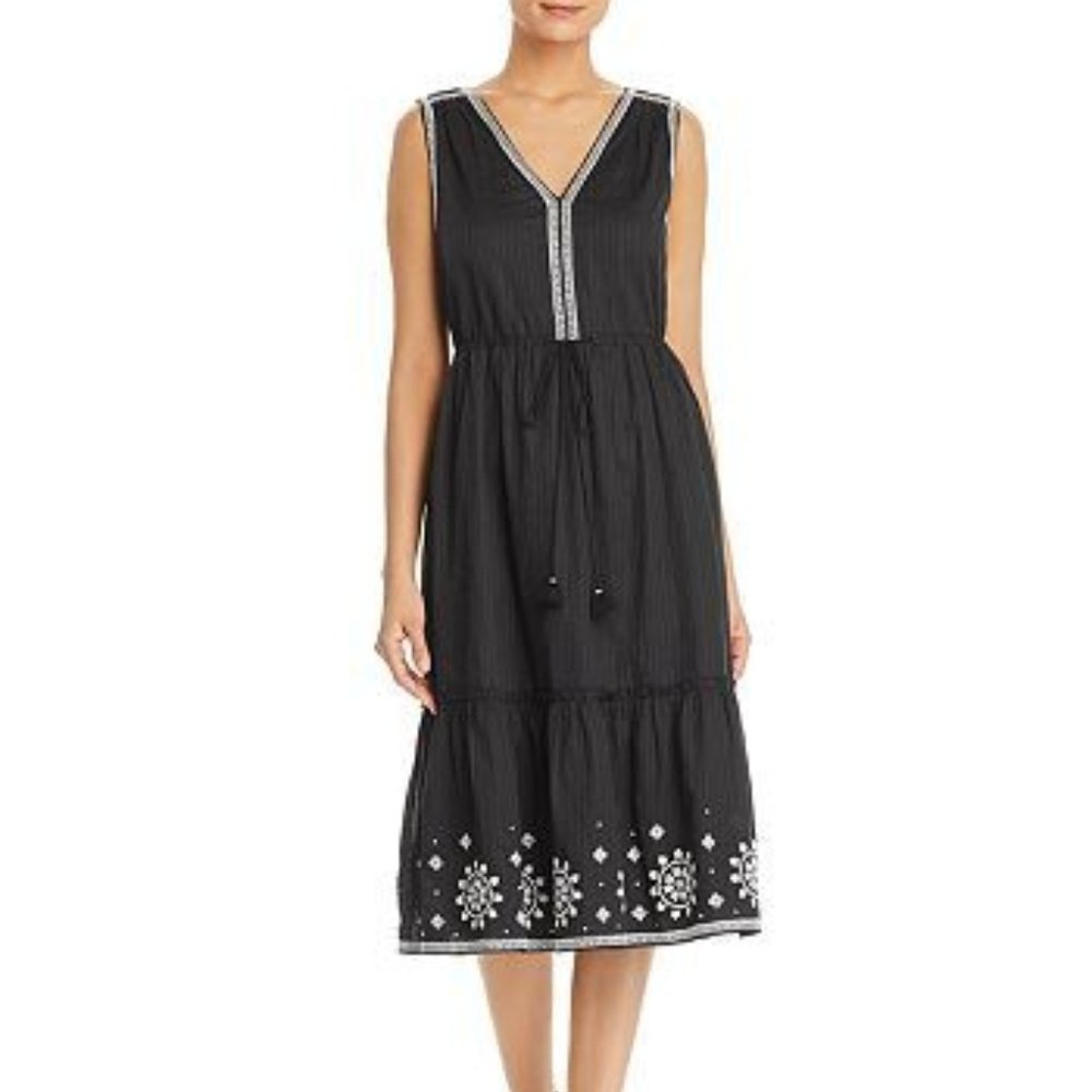 Kate Spade Mosaic Embroidered Midi Dress Black Sz XS